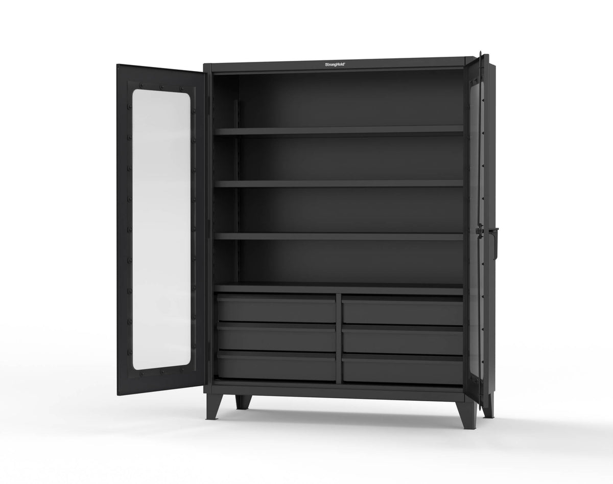 Extreme Duty 12 GA Clear View Cabinet with 6 Half-Width Drawers, 4 Shelves - 60 In. W x 24 In. D x 78 In. H - 56-LD-244-6.5DB-9005