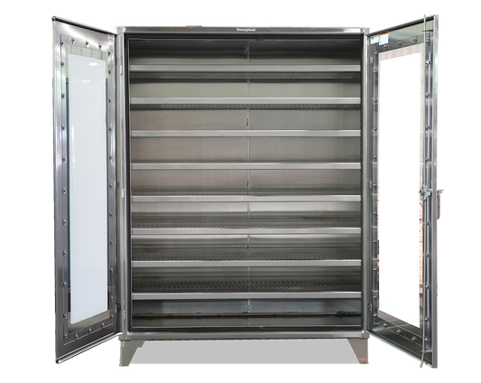 Extreme Duty 12 GA Stainless Steel Clearview Cabinet with 7 Shelves Punched with Ventilation – 60 In. W x 24 In. D x 78 In. H