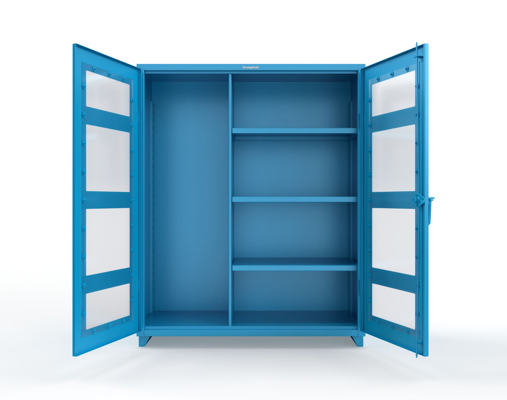 Extra Heavy Duty 14 GA Clear View Janitorial Cabinet with 3 Shelves - 60 In. W x 24 In. D x 75 In. H - 56-LD-BC-243-L-5012
