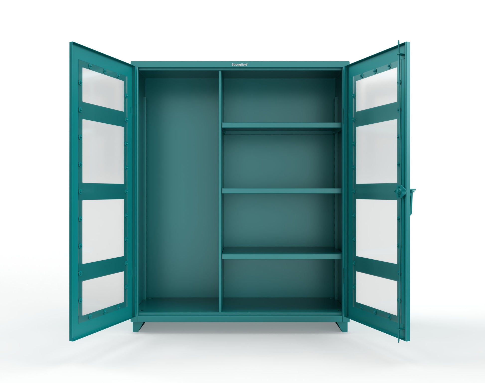 Extra Heavy Duty 14 GA Clear View Janitorial Cabinet with 3 Shelves - 60 In. W x 24 In. D x 75 In. H - 56-LD-BC-243-L-5021