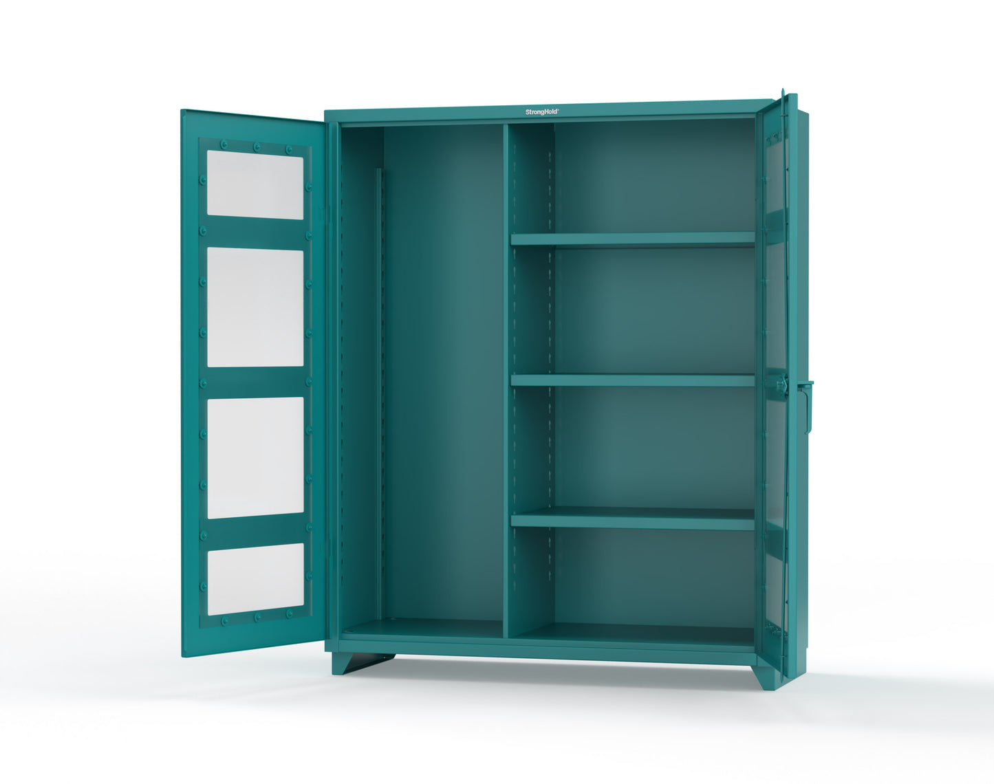 Extra Heavy Duty 14 GA Clear View Janitorial Cabinet with 3 Shelves - 60 In. W x 24 In. D x 75 In. H - 56-LD-BC-243-L-5021