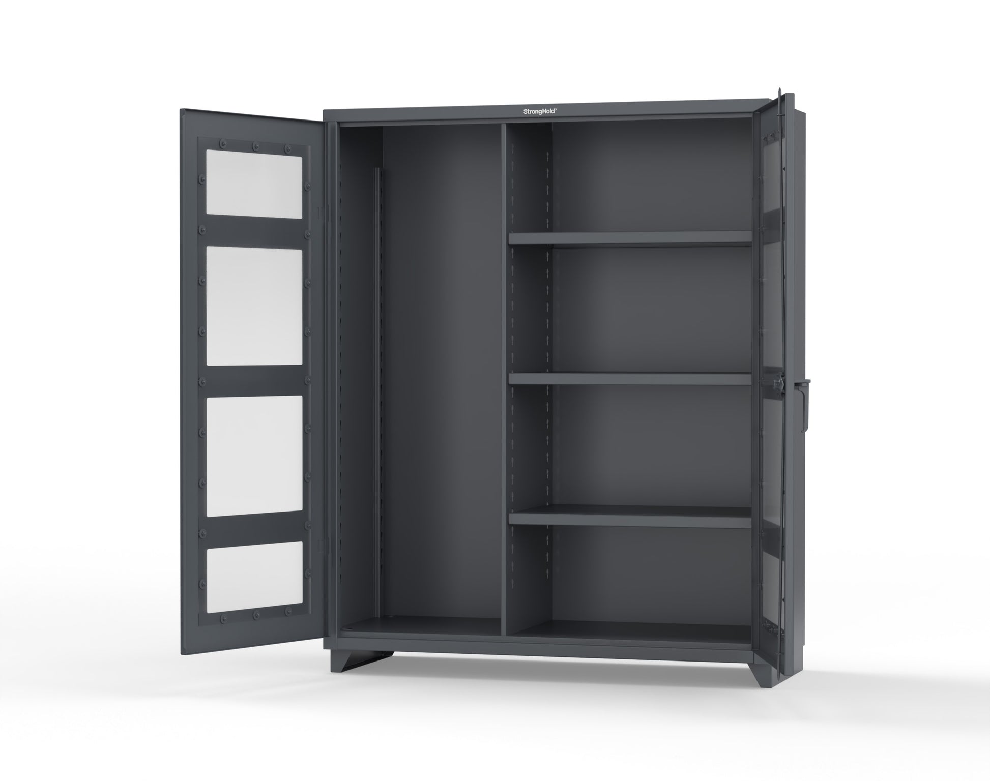 Extra Heavy Duty 14 GA Clear View Janitorial Cabinet with 3 Shelves - 60 In. W x 24 In. D x 75 In. H - 56-LD-BC-243-L-7024