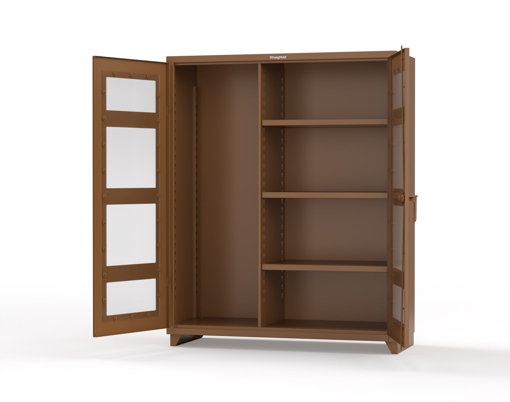 Extra Heavy Duty 14 GA Clear View Janitorial Cabinet with 3 Shelves - 60 In. W x 24 In. D x 75 In. H - 56-LD-BC-243-L-8008