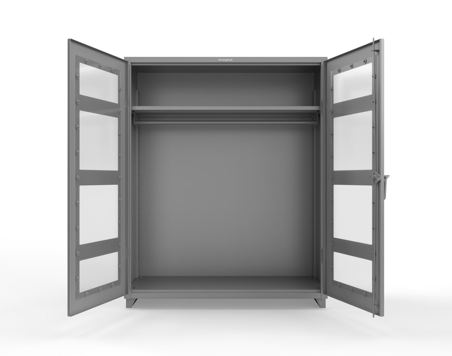 Extra Heavy Duty 14 GA Clear View Uniform Cabinet with Hanger Rod, 1 Shelf - 60 In. W x 24 In. D x 75 In. H - 56-LD-WR-241-L-7037