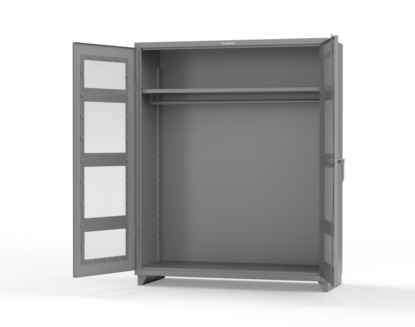 Extra Heavy Duty 14 GA Clear View Uniform Cabinet with Hanger Rod, 1 Shelf - 60 In. W x 24 In. D x 75 In. H - 56-LD-WR-241-L-7037