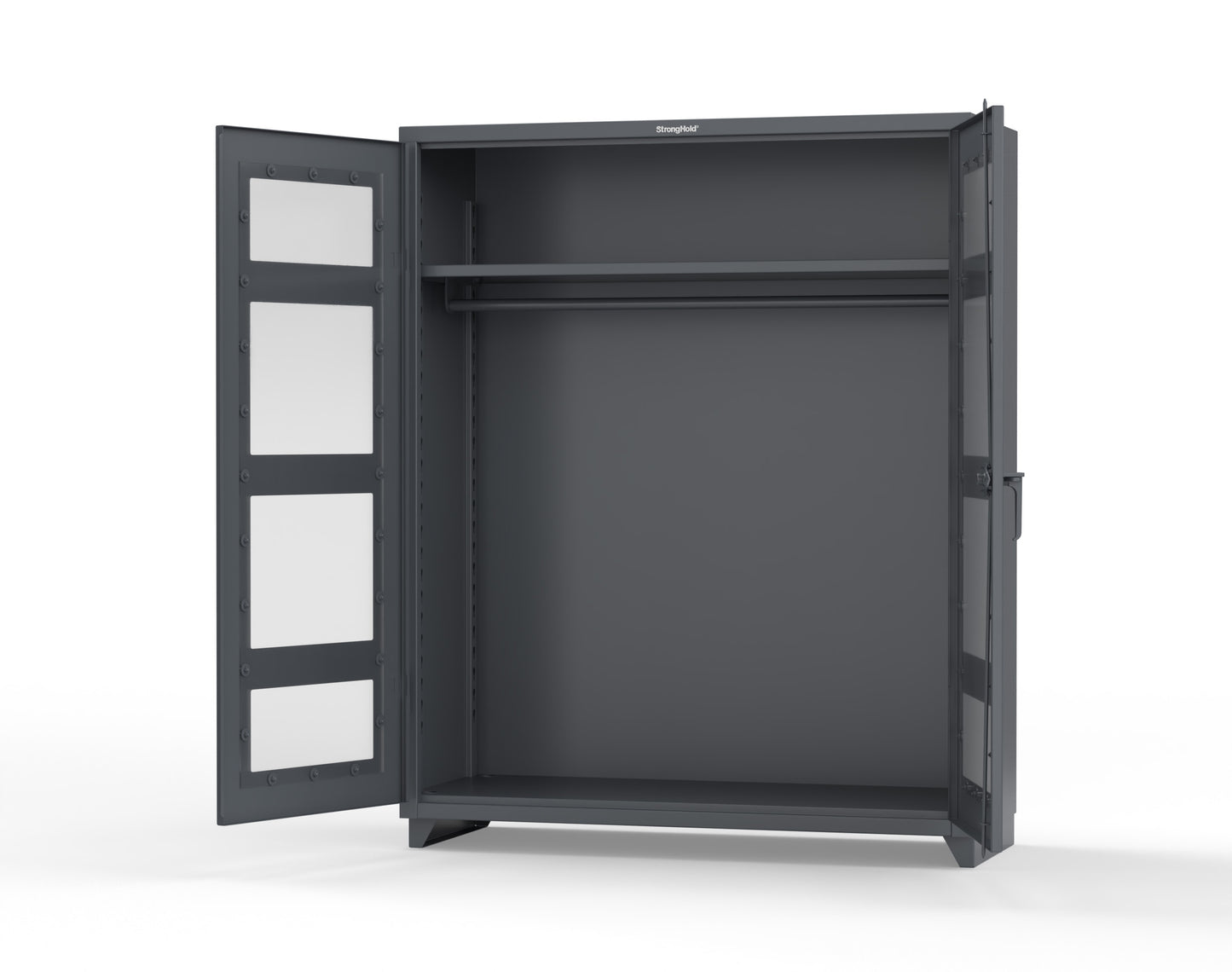 Extra Heavy Duty 14 GA Clear View Uniform Cabinet with Hanger Rod, 1 Shelf - 60 In. W x 24 In. D x 75 In. H - 56-LD-WR-241-L-7024