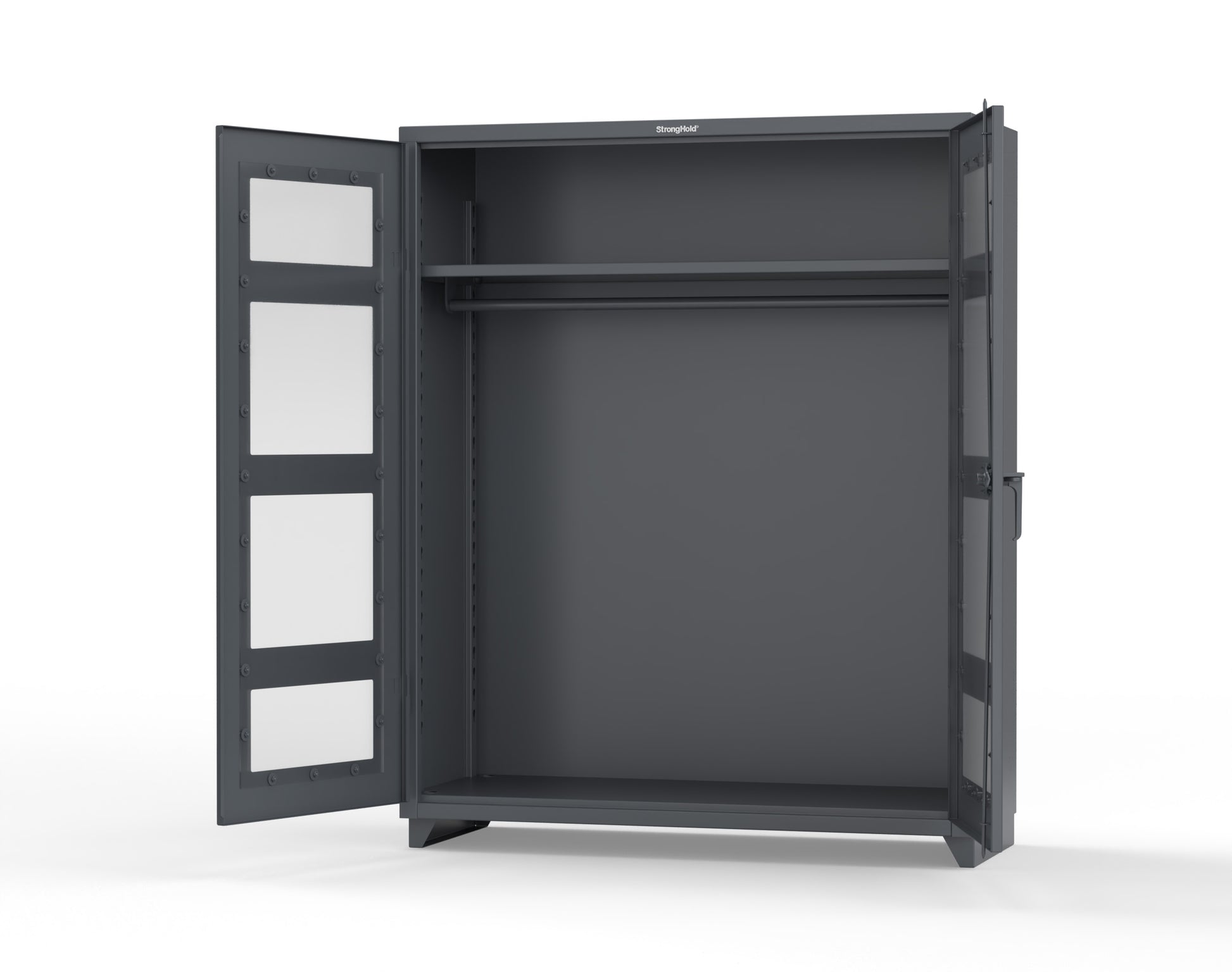 Extra Heavy Duty 14 GA Clear View Uniform Cabinet with Hanger Rod, 1 Shelf - 60 In. W x 24 In. D x 75 In. H - 56-LD-WR-241-L-7024