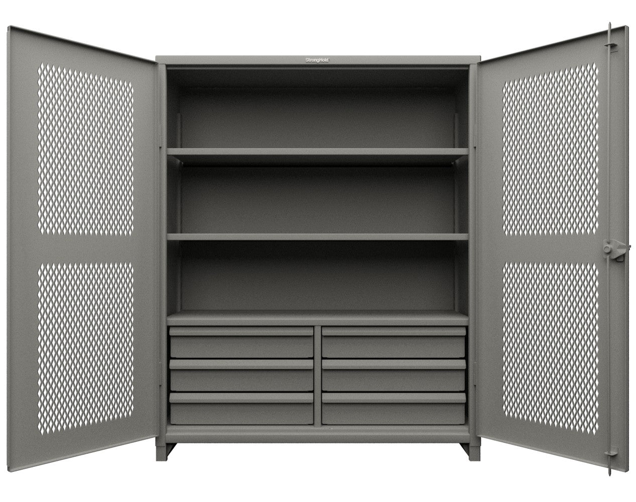 Extra Heavy Duty 14 GA Ventilated (Diamond) Cabinet with 6 Half-Width Drawers, 3 Shelves - 60 In. W x 24 In. D x 75 In. H