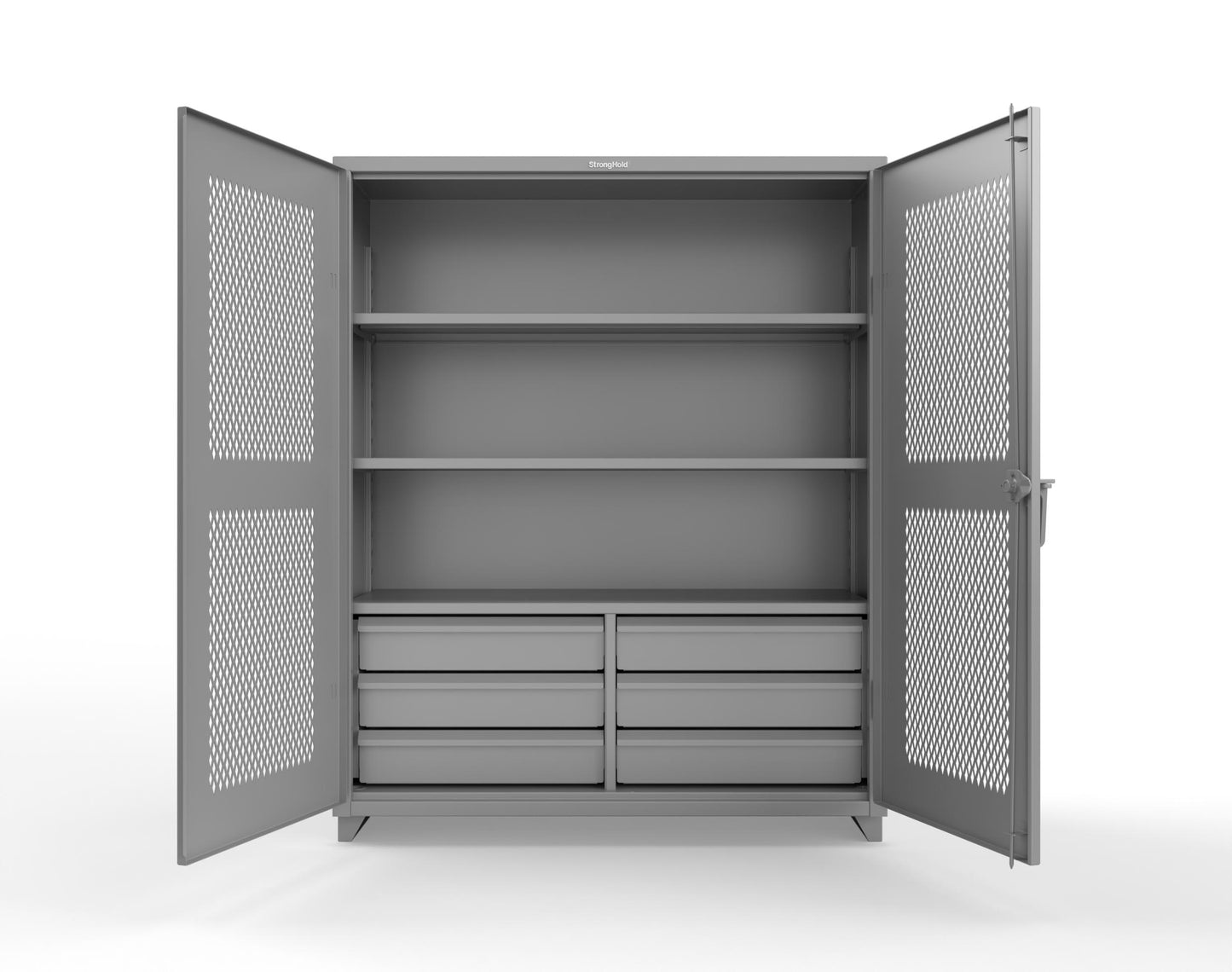 Extra Heavy Duty 14 GA Ventilated (Diamond) Cabinet with 6 Half-Width Drawers, 3 Shelves - 60 In. W x 24 In. D x 75 In. H - 56-V-243-6/5DB-L-7037