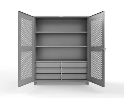 Extra Heavy Duty 14 GA Ventilated (Diamond) Cabinet with 6 Half-Width Drawers, 3 Shelves - 60 In. W x 24 In. D x 75 In. H - 56-V-243-6/5DB-L-7037