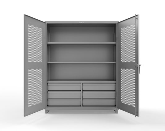 Extra Heavy Duty 14 GA Ventilated (Diamond) Cabinet with 6 Half-Width Drawers, 3 Shelves - 60 In. W x 24 In. D x 75 In. H - 56-V-243-6/5DB-L-7037