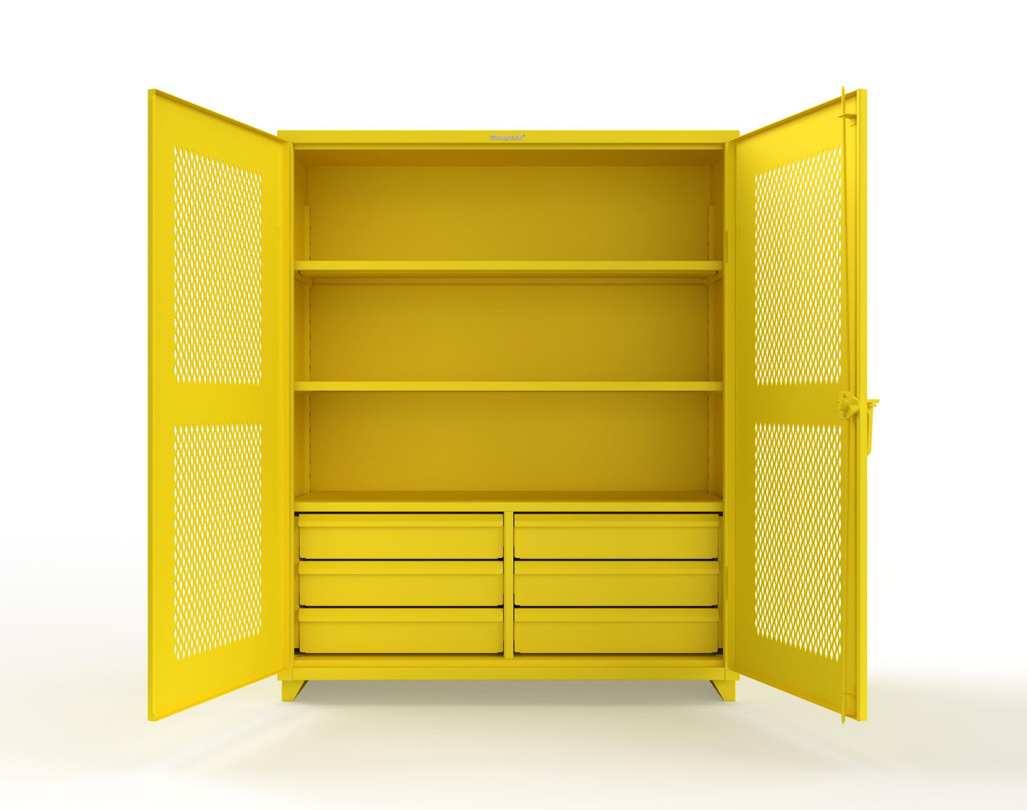 Extra Heavy Duty 14 GA Ventilated (Diamond) Cabinet with 6 Half-Width Drawers, 3 Shelves - 60 In. W x 24 In. D x 75 In. H - 56-V-243-6/5DB-L-1021