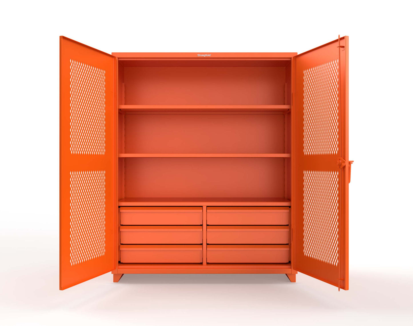 Extra Heavy Duty 14 GA Ventilated (Diamond) Cabinet with 6 Half-Width Drawers, 3 Shelves - 60 In. W x 24 In. D x 75 In. H - 56-V-243-6/5DB-L-2009