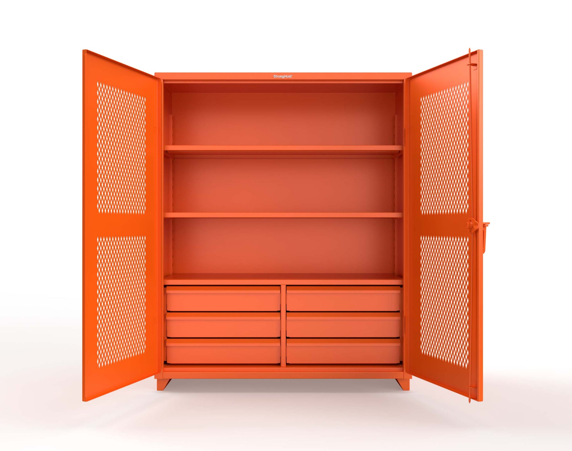 Extra Heavy Duty 14 GA Ventilated (Diamond) Cabinet with 6 Half-Width Drawers, 3 Shelves - 60 In. W x 24 In. D x 75 In. H - 56-V-243-6/5DB-L-2009