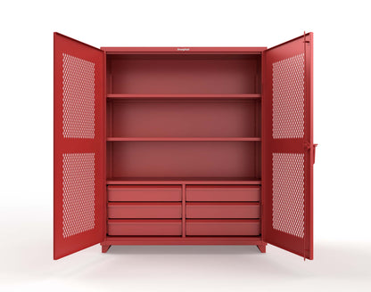 Extra Heavy Duty 14 GA Ventilated (Diamond) Cabinet with 6 Half-Width Drawers, 3 Shelves - 60 In. W x 24 In. D x 75 In. H - 56-V-243-6/5DB-L-3001