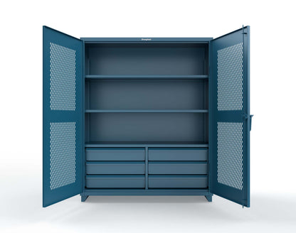 Extra Heavy Duty 14 GA Ventilated (Diamond) Cabinet with 6 Half-Width Drawers, 3 Shelves - 60 In. W x 24 In. D x 75 In. H - 56-V-243-6/5DB-L-5001