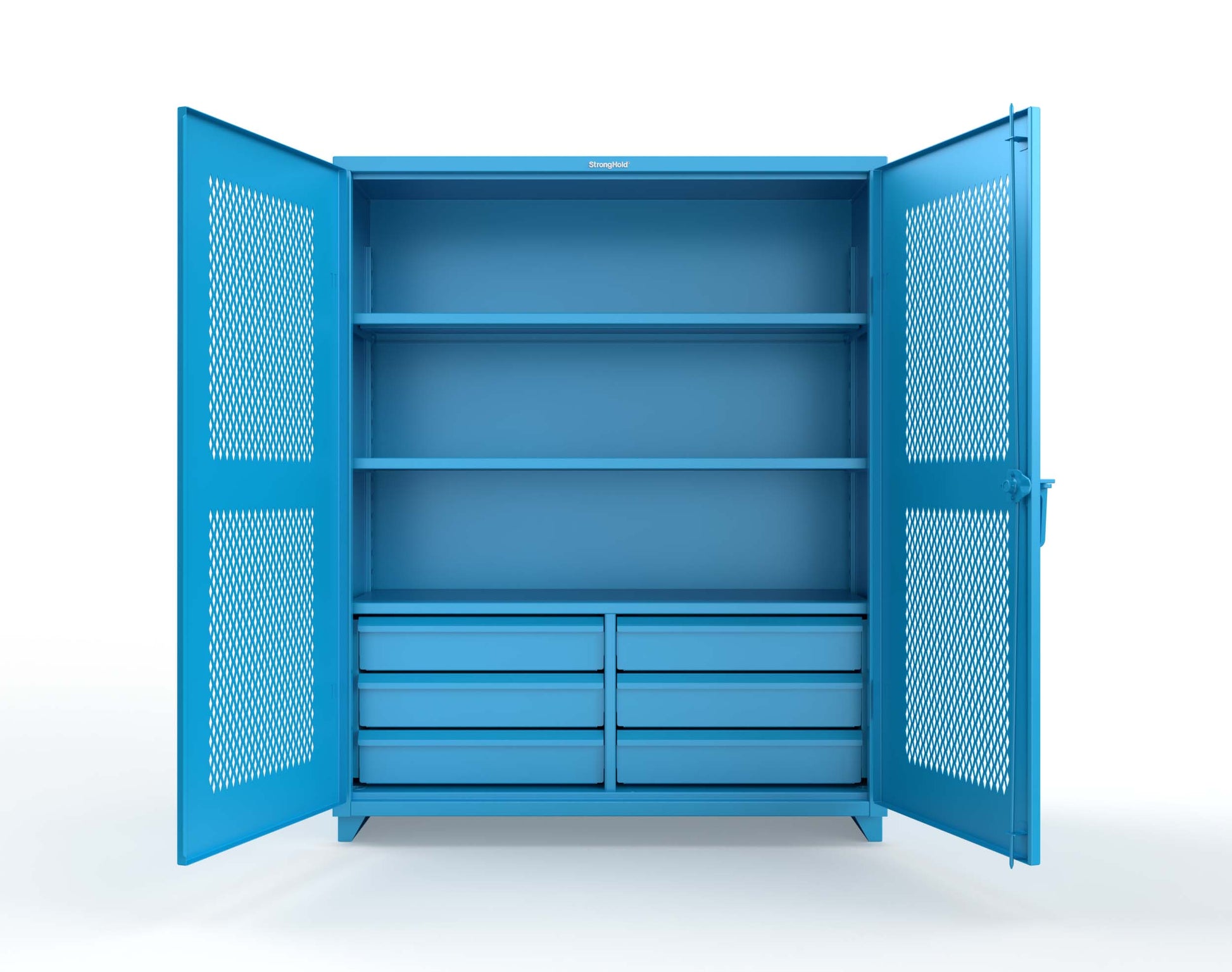 Extra Heavy Duty 14 GA Ventilated (Diamond) Cabinet with 6 Half-Width Drawers, 3 Shelves - 60 In. W x 24 In. D x 75 In. H - 56-V-243-6/5DB-L-5012