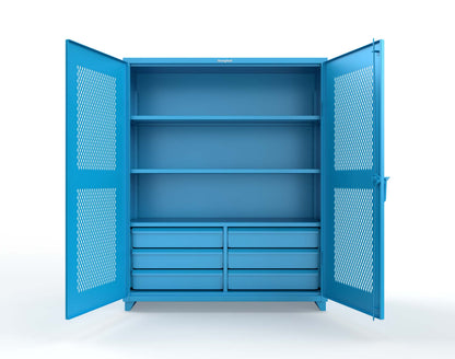 Extra Heavy Duty 14 GA Ventilated (Diamond) Cabinet with 6 Half-Width Drawers, 3 Shelves - 60 In. W x 24 In. D x 75 In. H - 56-V-243-6/5DB-L-5012