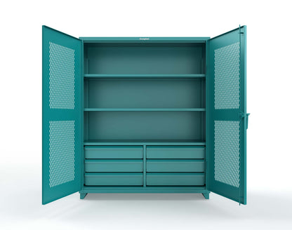 Extra Heavy Duty 14 GA Ventilated (Diamond) Cabinet with 6 Half-Width Drawers, 3 Shelves - 60 In. W x 24 In. D x 75 In. H - 56-V-243-6/5DB-L-5021