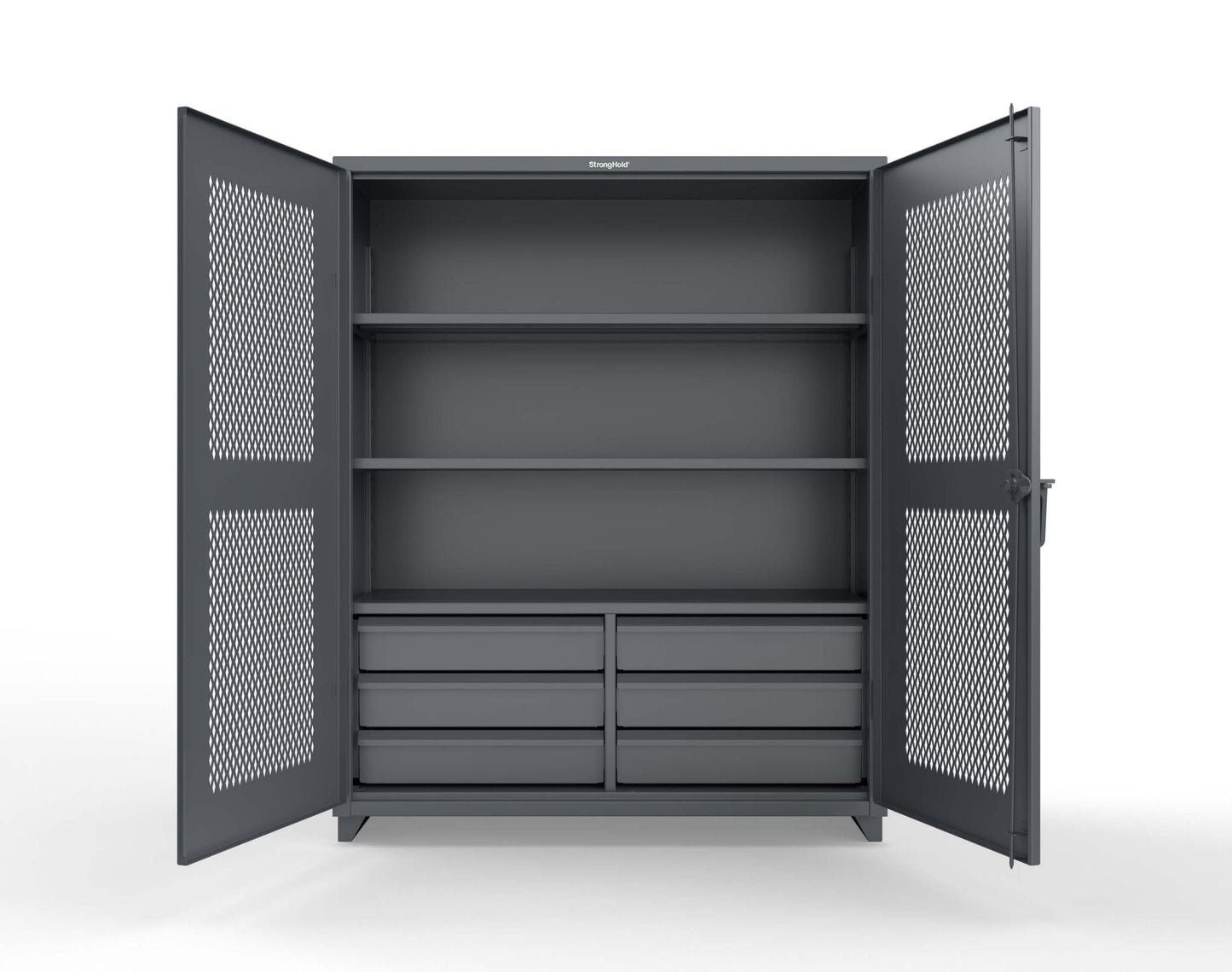 Extra Heavy Duty 14 GA Ventilated (Diamond) Cabinet with 6 Half-Width Drawers, 3 Shelves - 60 In. W x 24 In. D x 75 In. H - 56-V-243-6/5DB-L-7024