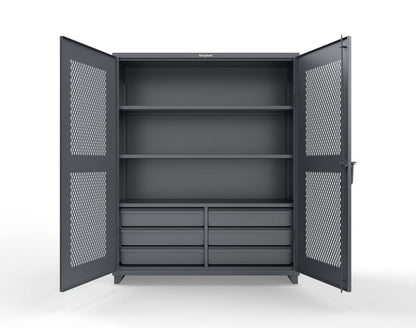 Extra Heavy Duty 14 GA Ventilated (Diamond) Cabinet with 6 Half-Width Drawers, 3 Shelves - 60 In. W x 24 In. D x 75 In. H - 56-V-243-6/5DB-L-7024