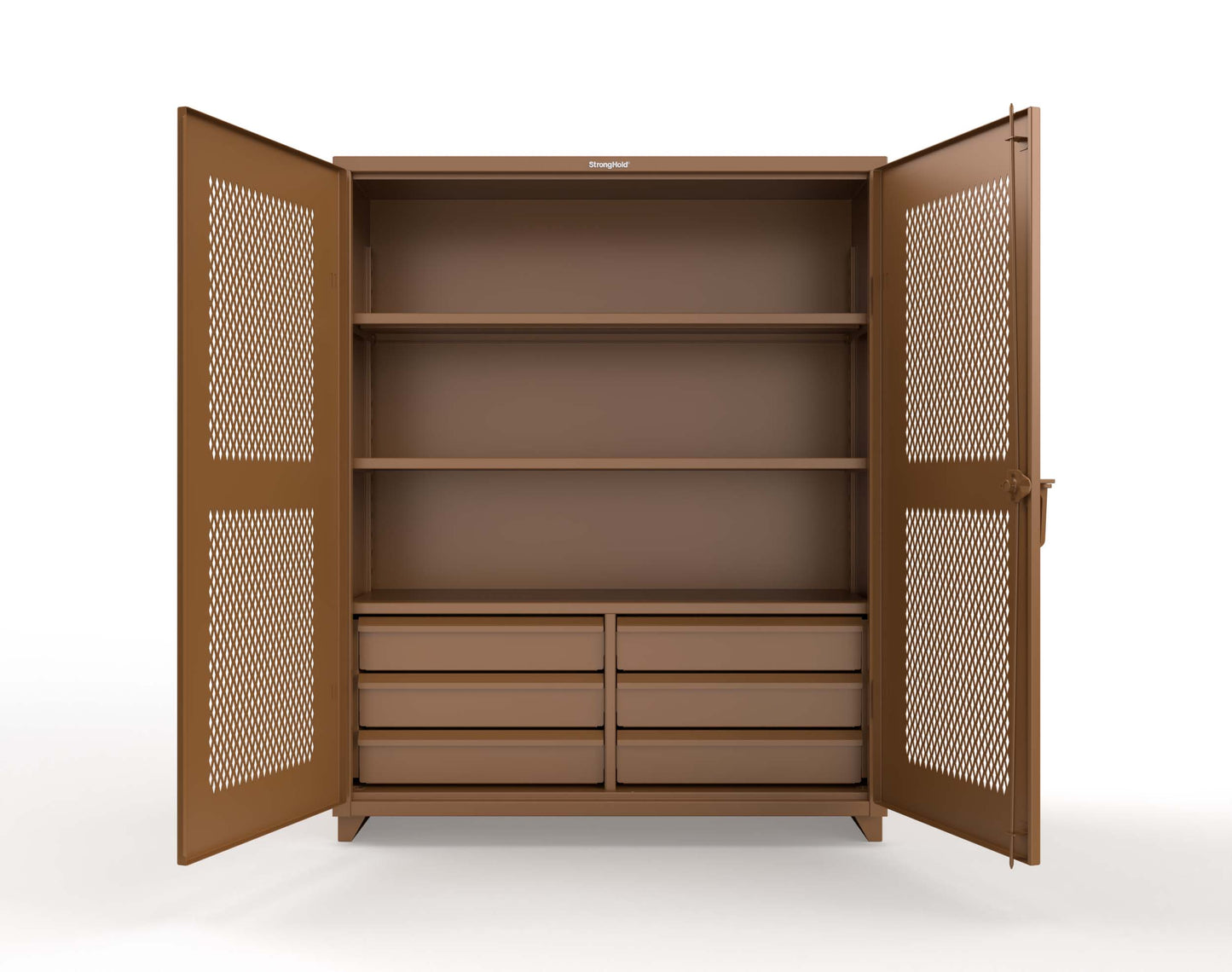 Extra Heavy Duty 14 GA Ventilated (Diamond) Cabinet with 6 Half-Width Drawers, 3 Shelves - 60 In. W x 24 In. D x 75 In. H - 56-V-243-6/5DB-L-8008