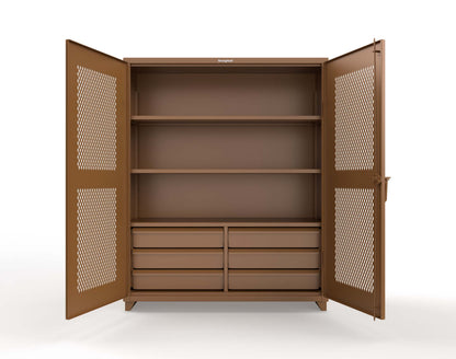Extra Heavy Duty 14 GA Ventilated (Diamond) Cabinet with 6 Half-Width Drawers, 3 Shelves - 60 In. W x 24 In. D x 75 In. H - 56-V-243-6/5DB-L-8008