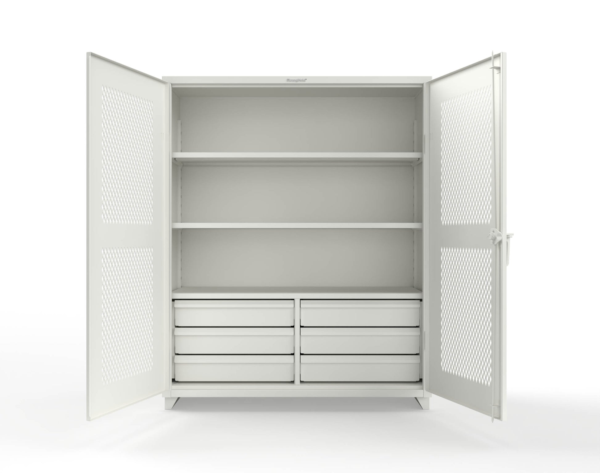 Extra Heavy Duty 14 GA Ventilated (Diamond) Cabinet with 6 Half-Width Drawers, 3 Shelves - 60 In. W x 24 In. D x 75 In. H - 56-V-243-6/5DB-L-9003