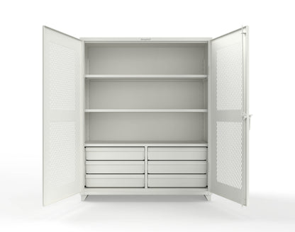 Extra Heavy Duty 14 GA Ventilated (Diamond) Cabinet with 6 Half-Width Drawers, 3 Shelves - 60 In. W x 24 In. D x 75 In. H - 56-V-243-6/5DB-L-9003
