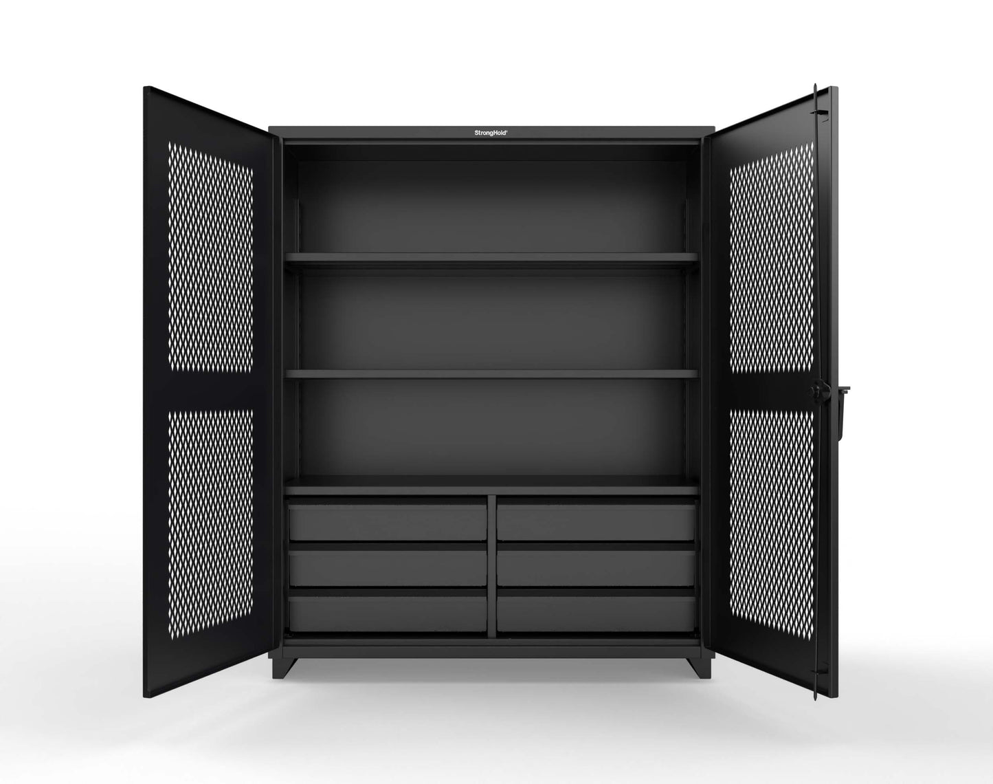 Extra Heavy Duty 14 GA Ventilated (Diamond) Cabinet with 6 Half-Width Drawers, 3 Shelves - 60 In. W x 24 In. D x 75 In. H - 56-V-243-6/5DB-L-9005