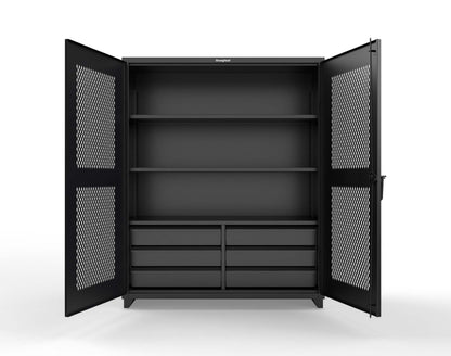 Extra Heavy Duty 14 GA Ventilated (Diamond) Cabinet with 6 Half-Width Drawers, 3 Shelves - 60 In. W x 24 In. D x 75 In. H - 56-V-243-6/5DB-L-9005