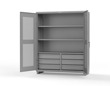 Extra Heavy Duty 14 GA Ventilated (Diamond) Cabinet with 6 Half-Width Drawers, 3 Shelves - 60 In. W x 24 In. D x 75 In. H - 56-V-243-6/5DB-L-7037