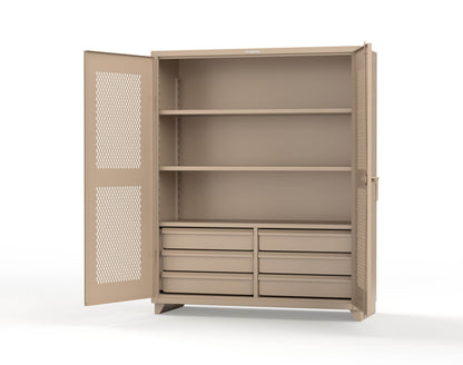 Extra Heavy Duty 14 GA Ventilated (Diamond) Cabinet with 6 Half-Width Drawers, 3 Shelves - 60 In. W x 24 In. D x 75 In. H - 56-V-243-6/5DB-L-1019