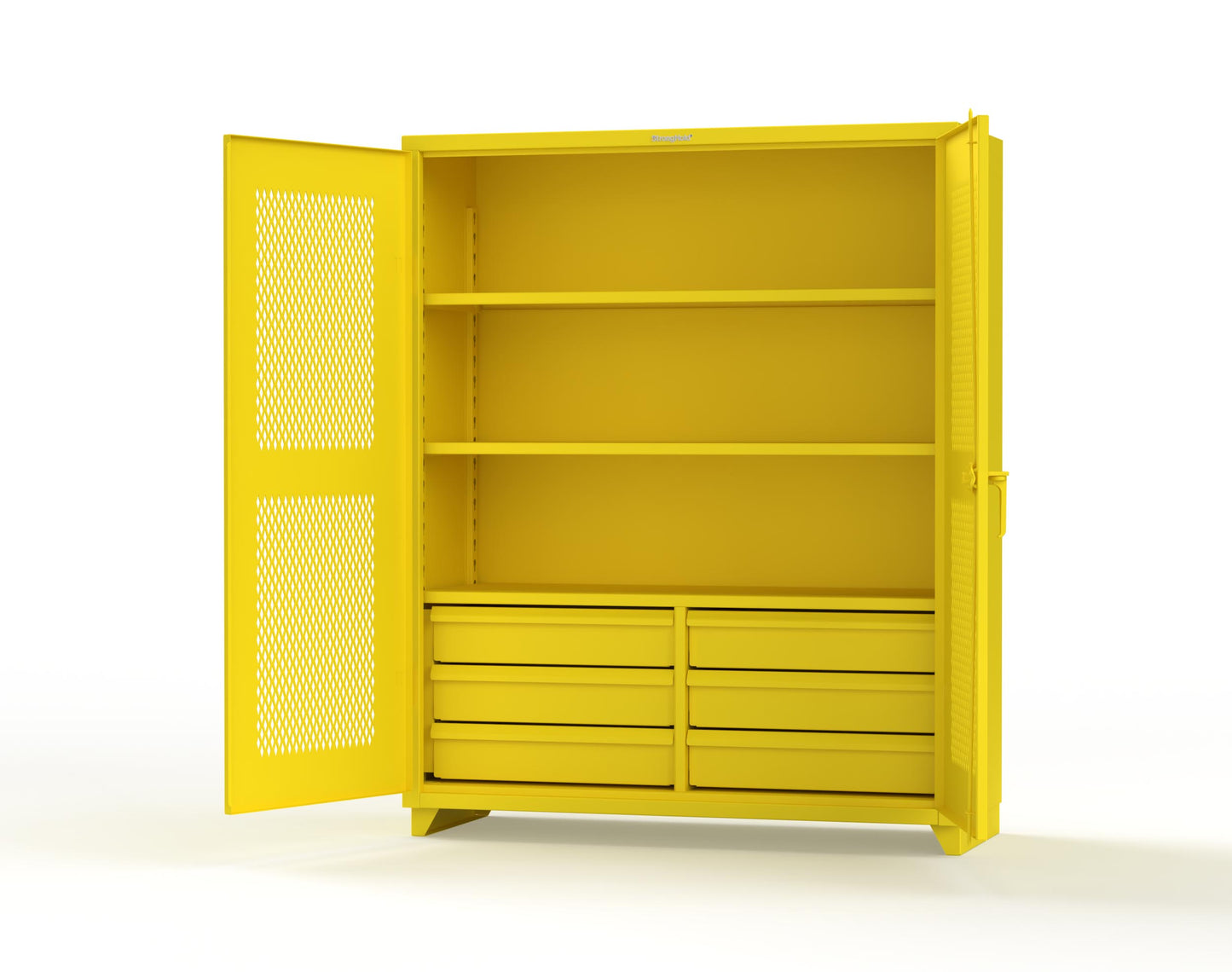 Extra Heavy Duty 14 GA Ventilated (Diamond) Cabinet with 6 Half-Width Drawers, 3 Shelves - 60 In. W x 24 In. D x 75 In. H - 56-V-243-6/5DB-L-1021
