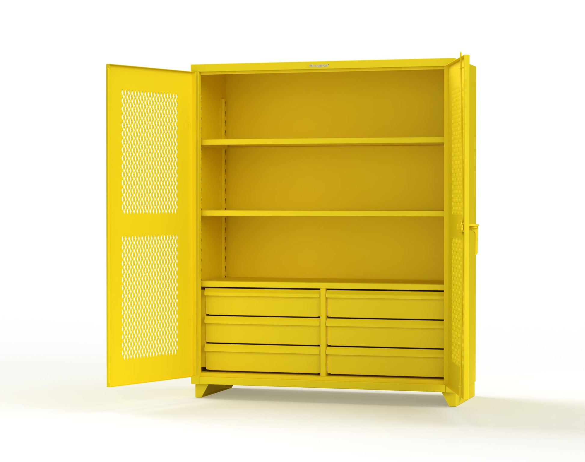 Extra Heavy Duty 14 GA Ventilated (Diamond) Cabinet with 6 Half-Width Drawers, 3 Shelves - 60 In. W x 24 In. D x 75 In. H - 56-V-243-6/5DB-L-1021
