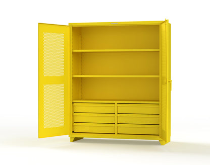 Extra Heavy Duty 14 GA Ventilated (Diamond) Cabinet with 6 Half-Width Drawers, 3 Shelves - 60 In. W x 24 In. D x 75 In. H - 56-V-243-6/5DB-L-1021