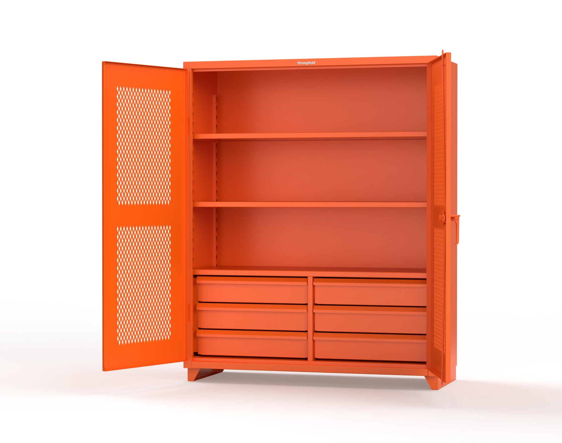 Extra Heavy Duty 14 GA Ventilated (Diamond) Cabinet with 6 Half-Width Drawers, 3 Shelves - 60 In. W x 24 In. D x 75 In. H - 56-V-243-6/5DB-L-2009