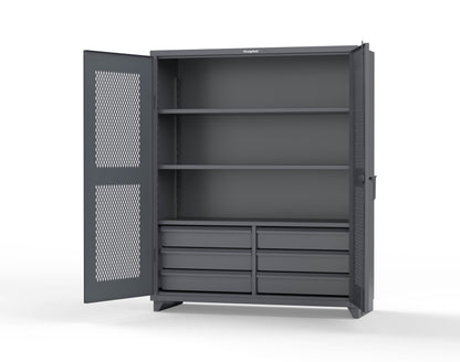 Extra Heavy Duty 14 GA Ventilated (Diamond) Cabinet with 6 Half-Width Drawers, 3 Shelves - 60 In. W x 24 In. D x 75 In. H - 56-V-243-6/5DB-L-7024