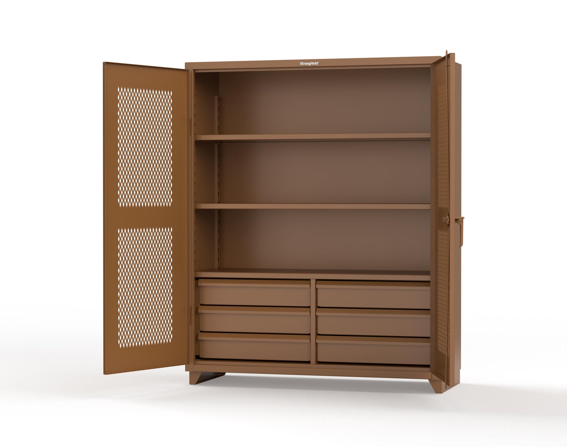 Extra Heavy Duty 14 GA Ventilated (Diamond) Cabinet with 6 Half-Width Drawers, 3 Shelves - 60 In. W x 24 In. D x 75 In. H - 56-V-243-6/5DB-L-8008