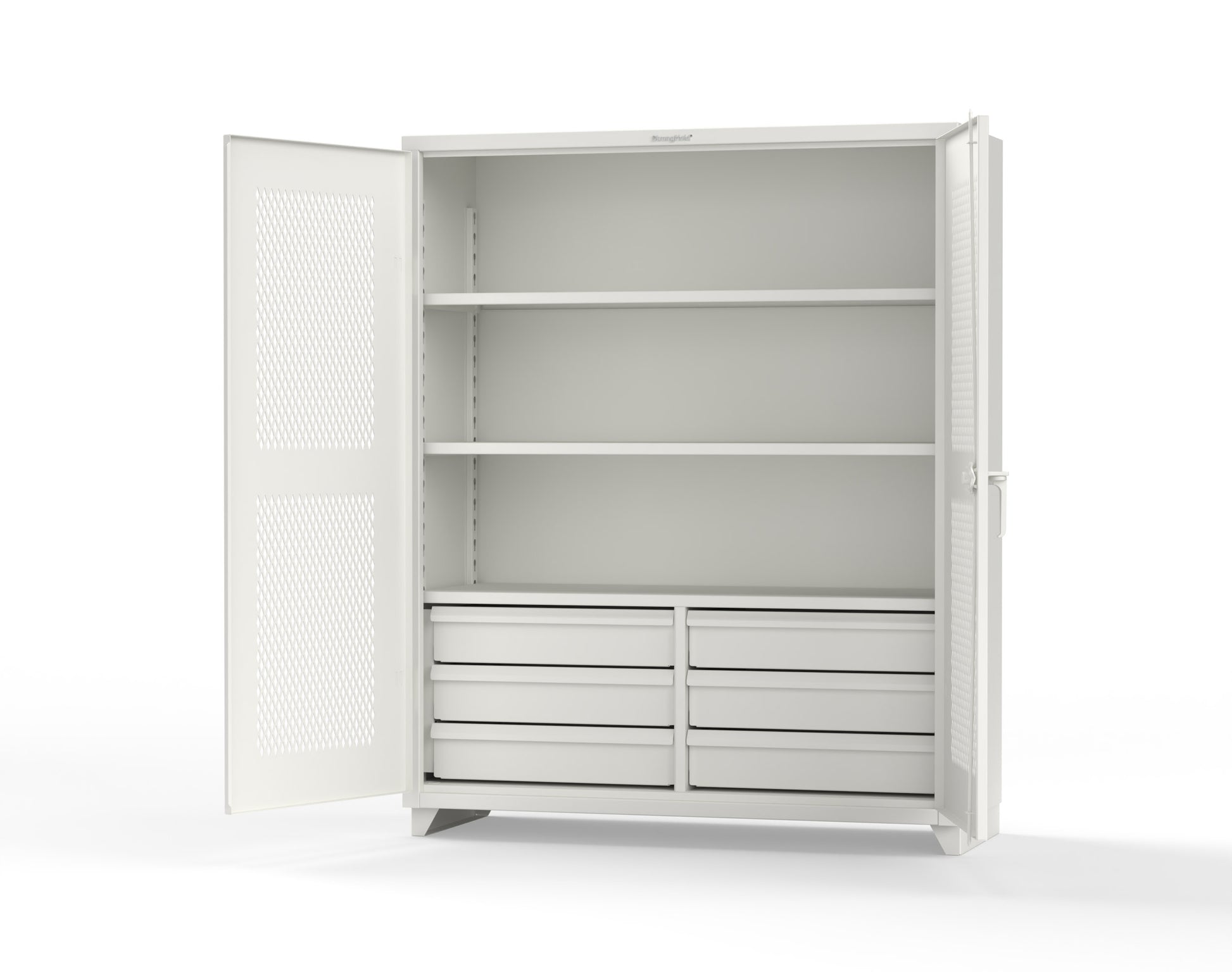 Extra Heavy Duty 14 GA Ventilated (Diamond) Cabinet with 6 Half-Width Drawers, 3 Shelves - 60 In. W x 24 In. D x 75 In. H - 56-V-243-6/5DB-L-9003