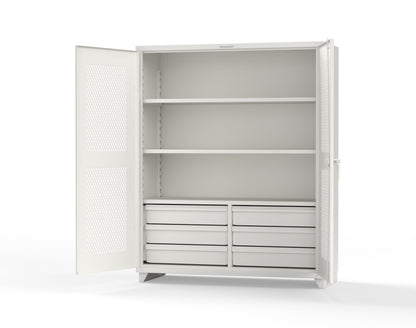 Extra Heavy Duty 14 GA Ventilated (Diamond) Cabinet with 6 Half-Width Drawers, 3 Shelves - 60 In. W x 24 In. D x 75 In. H - 56-V-243-6/5DB-L-9003