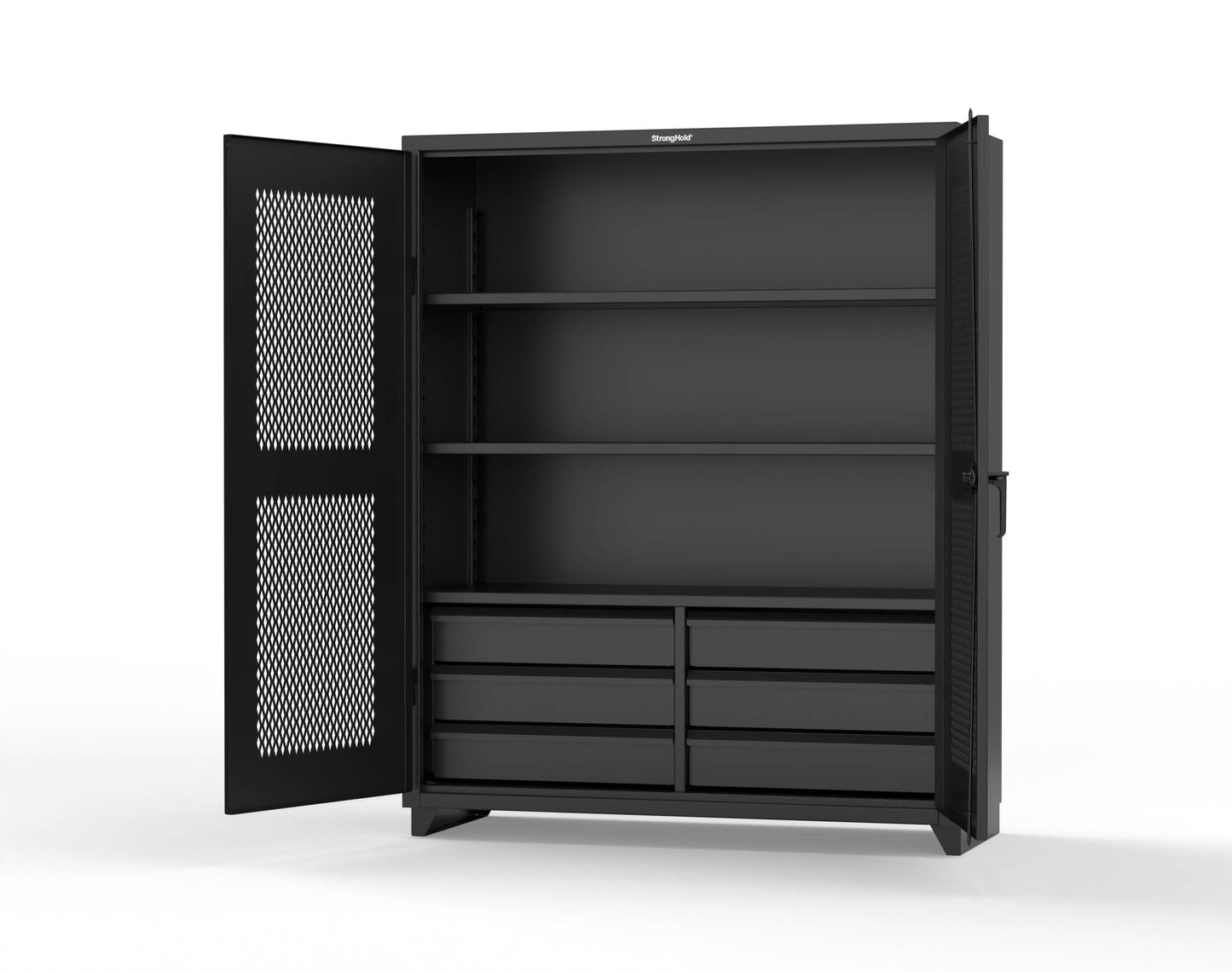 Extra Heavy Duty 14 GA Ventilated (Diamond) Cabinet with 6 Half-Width Drawers, 3 Shelves - 60 In. W x 24 In. D x 75 In. H - 56-V-243-6/5DB-L-9005