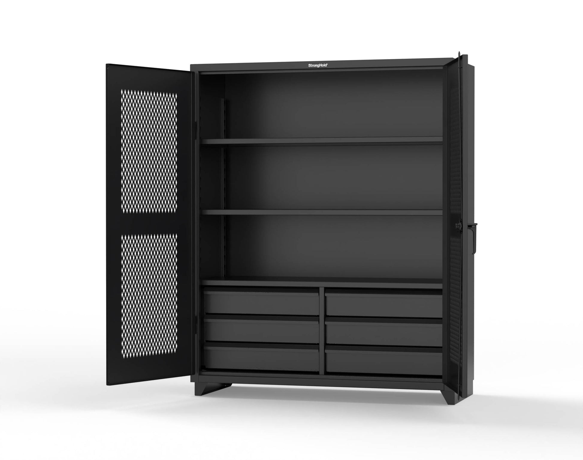Extra Heavy Duty 14 GA Ventilated (Diamond) Cabinet with 6 Half-Width Drawers, 3 Shelves - 60 In. W x 24 In. D x 75 In. H - 56-V-243-6/5DB-L-9005