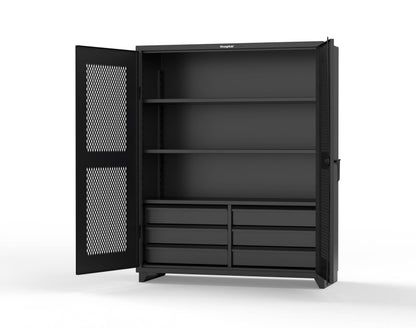 Extra Heavy Duty 14 GA Ventilated (Diamond) Cabinet with 6 Half-Width Drawers, 3 Shelves - 60 In. W x 24 In. D x 75 In. H - 56-V-243-6/5DB-L-9005