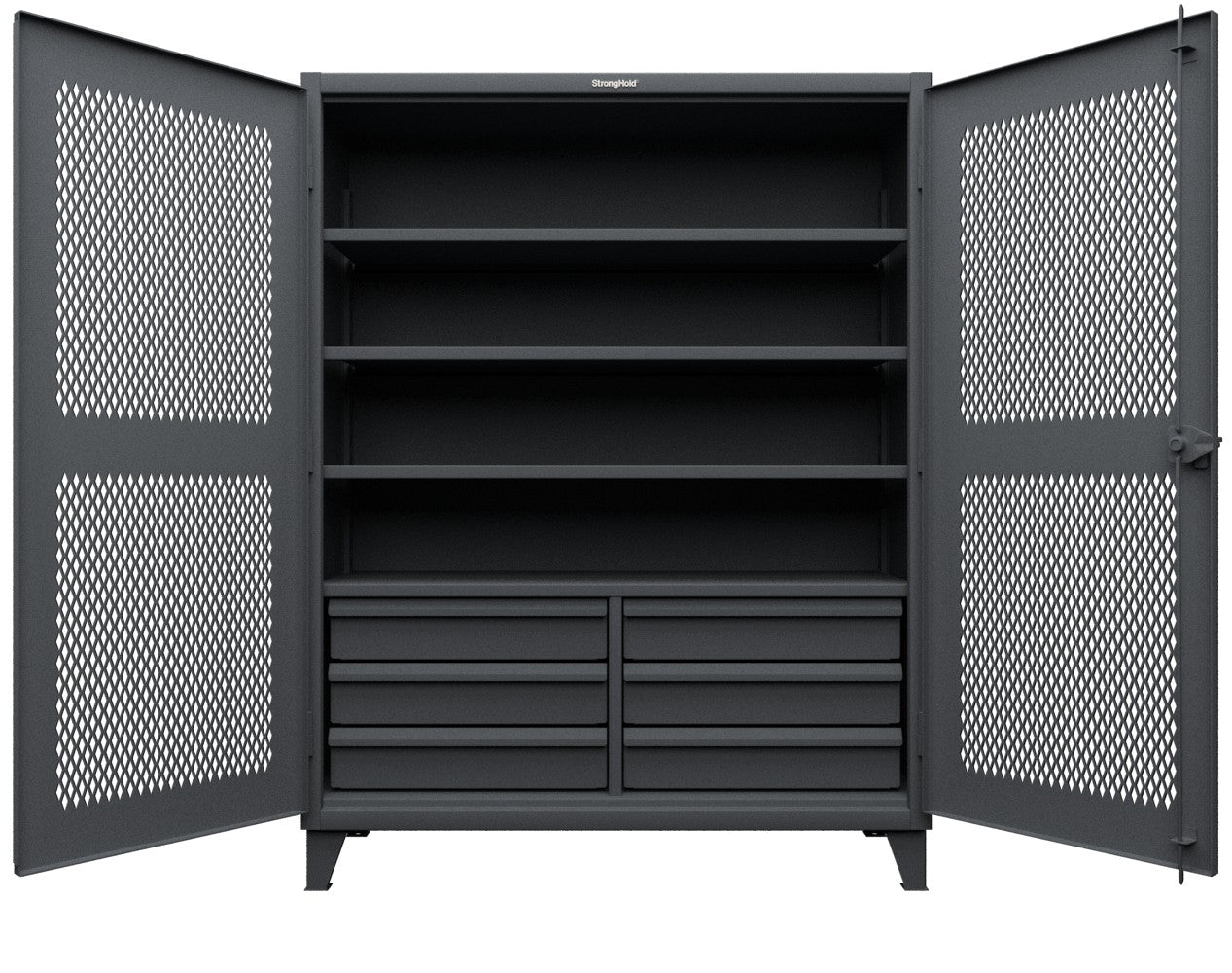 Extreme Duty 12 GA Ventilated (Diamond) Cabinet with 6 Half-Width Drawers, 4 Shelves - 60 In. W x 24 In. D x 78 In. H