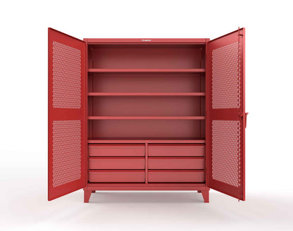 Extreme Duty 12 GA Ventilated (Diamond) Cabinet with 6 Half-Width Drawers, 4 Shelves - 60 In. W x 24 In. D x 78 In. H - 56-V-244-6/5DB-3001
