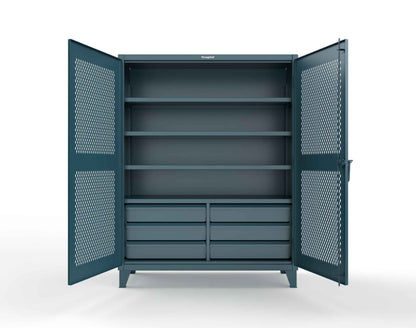 Extreme Duty 12 GA Ventilated (Diamond) Cabinet with 6 Half-Width Drawers, 4 Shelves - 60 In. W x 24 In. D x 78 In. H - 56-V-244-6/5DB-5001