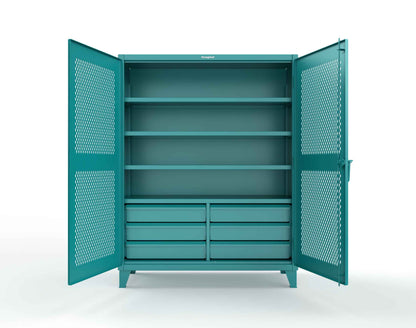 Extreme Duty 12 GA Ventilated (Diamond) Cabinet with 6 Half-Width Drawers, 4 Shelves - 60 In. W x 24 In. D x 78 In. H - 56-V-244-6/5DB-5021
