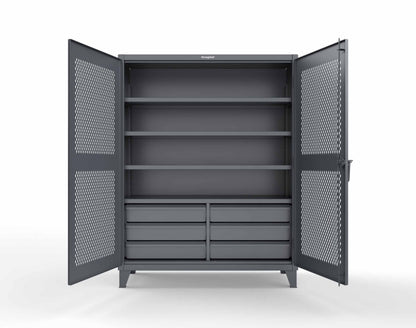 Extreme Duty 12 GA Ventilated (Diamond) Cabinet with 6 Half-Width Drawers, 4 Shelves - 60 In. W x 24 In. D x 78 In. H - 56-V-244-6/5DB-7024