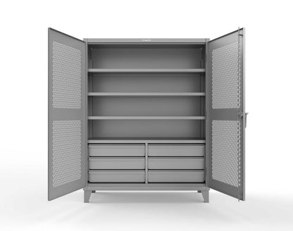 Extreme Duty 12 GA Ventilated (Diamond) Cabinet with 6 Half-Width Drawers, 4 Shelves - 60 In. W x 24 In. D x 78 In. H - 56-V-244-6/5DB-7037